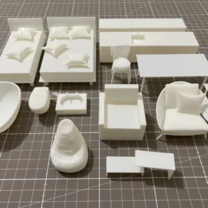 Kit de Móveis para Maquete Escala 1:20 – 24 Peças em Miniatura para Arquitetura, Maquetes e Dioramas